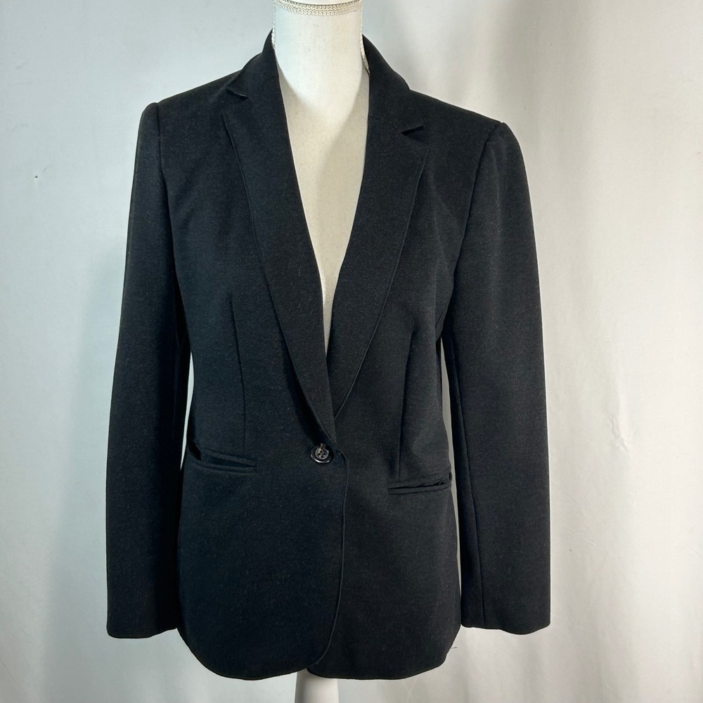 Ann Taylor Black Textured One Button Blazer Jacket Womens Size 8